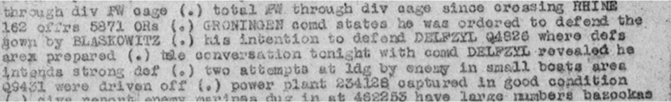 Uit een Canadees inlichtingenrapport blijkt dat de Duitse commandant Miczek tijdens zijn verhoor na de strijd om Groningen verklaarde dat hij van generaal Blaskowitz het bevel had gekregen de stad zo lang mogelijk te verdedigen, om zo de Duitse stellingen rond Delfzijl te kunnen voorbereiden. © Library and Archives Canada (LAC)
